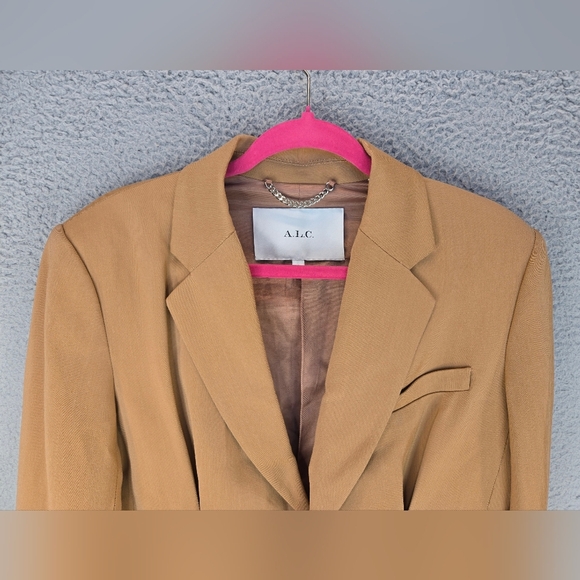 A.L.C. Women Maverick Coat Jacket Blazer Sz 8 Tan-Orange Long Line Lace Up Cinch - Picture 2 of 16